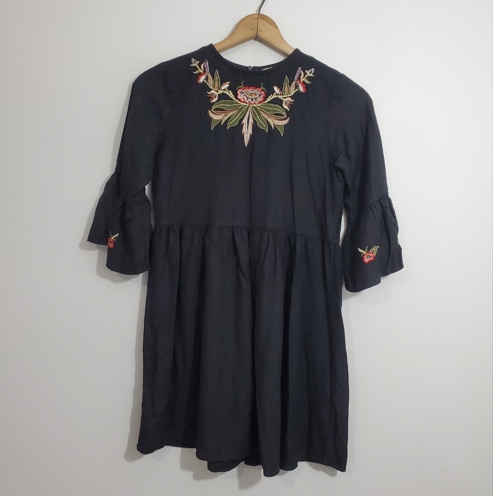 Zara Basic Floral Embroidered Boho Dress